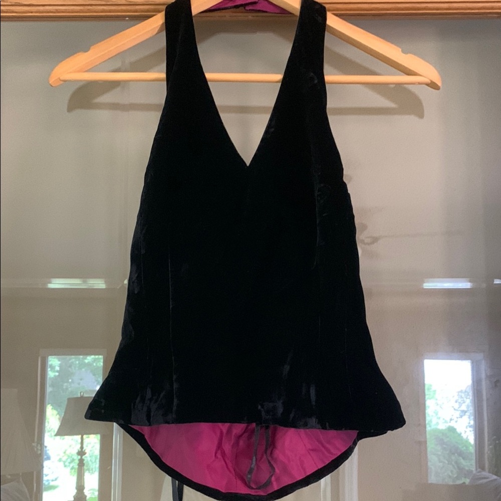 Ann Taylor Black Velvet Top with Pink Lining